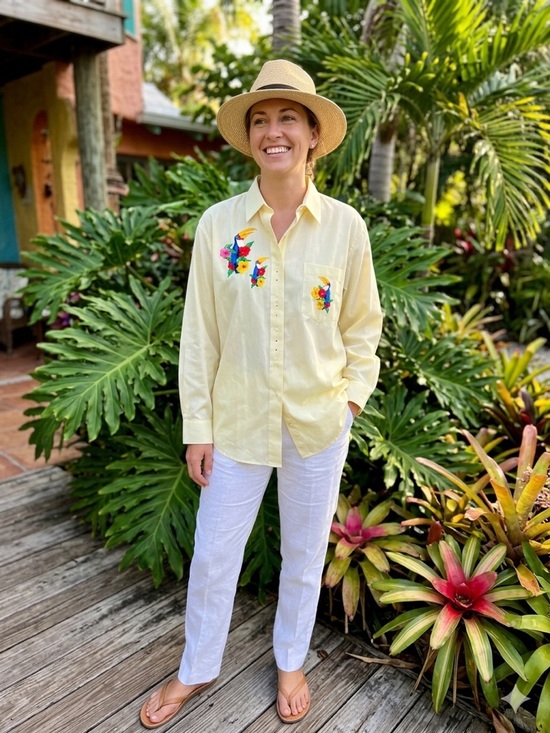 las olas Other - Las Olas by Oved International Yellow Striped Button-Up Shirt